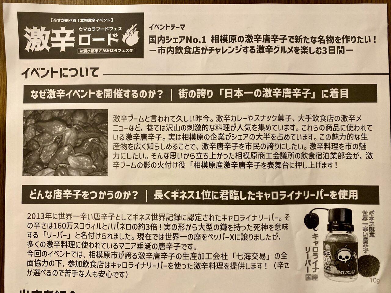 2024年11月2日から4日の潤水都市さがみはらフェスタで激辛フードフェス「激辛ロード」開催します