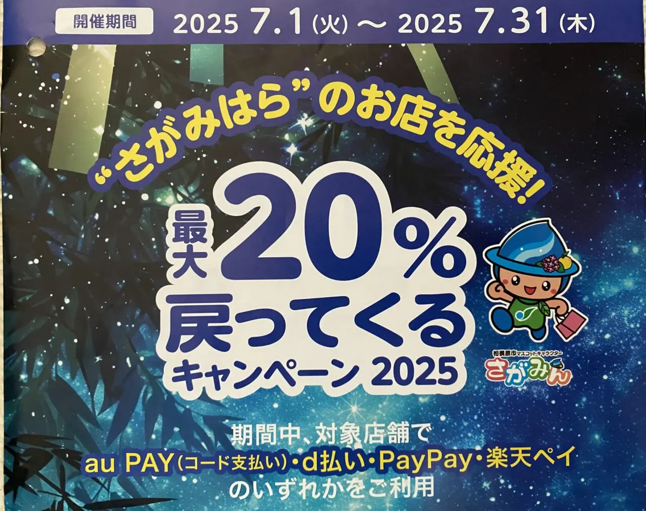 さがみはらのお店を応援！最大20％もどってくるキャンペーン2025